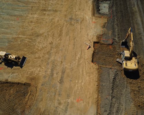 construction site with bulldozer & excavator